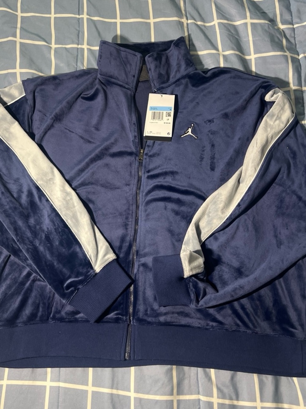 Jordan Navy Track Jacket with Silver Sleeve Panels